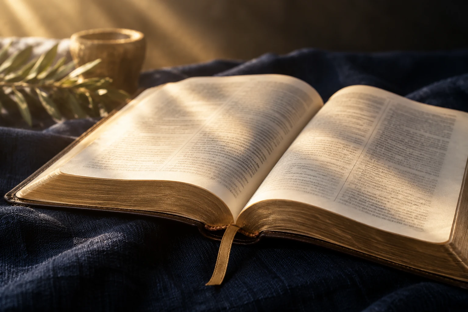 Illustrative image of an open Bible illuminated by sunlight